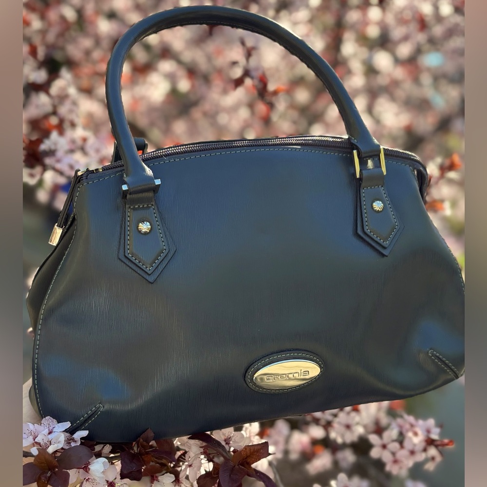 CROMIA Italian Leather Grey Top Handle Satchel Bag